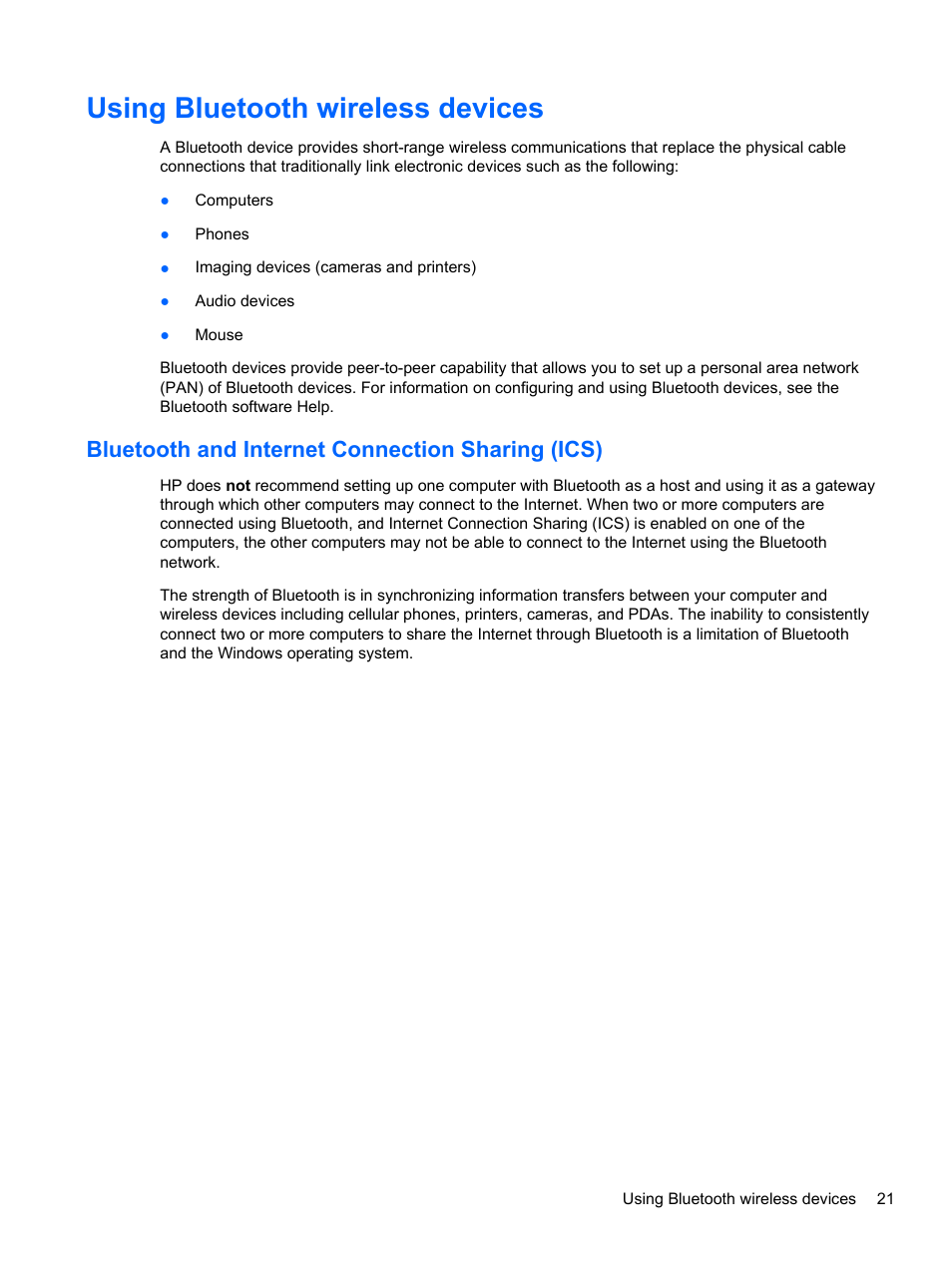 Using bluetooth wireless devices, Bluetooth and internet connection sharing (ics) | HP Pavilion dm4-3170se Beats Edition Entertainment Notebook PC User Manual | Page 31 / 121