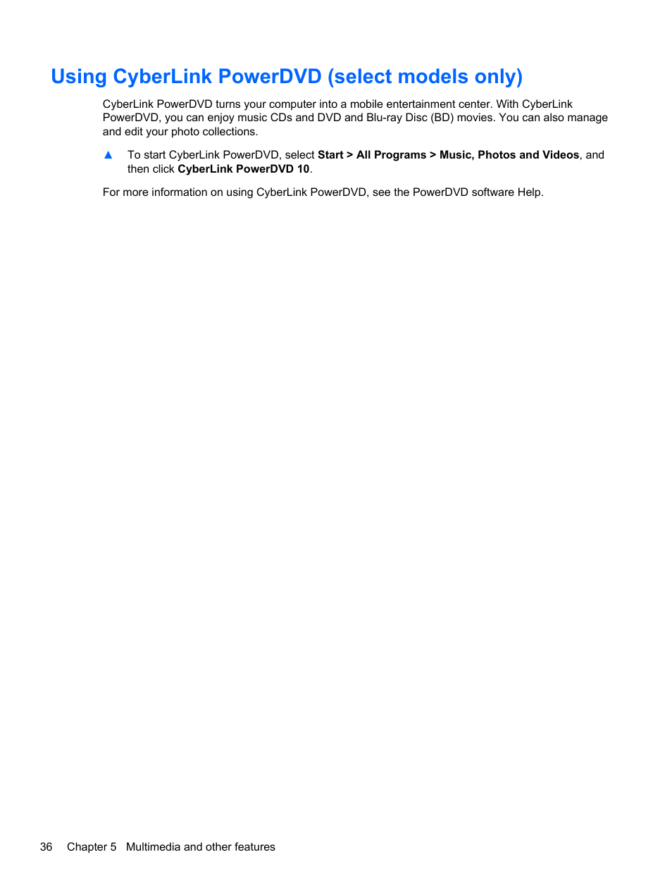 Using cyberlink powerdvd (select models only) | HP Pavilion dm4-3170se Beats Edition Entertainment Notebook PC User Manual | Page 46 / 121