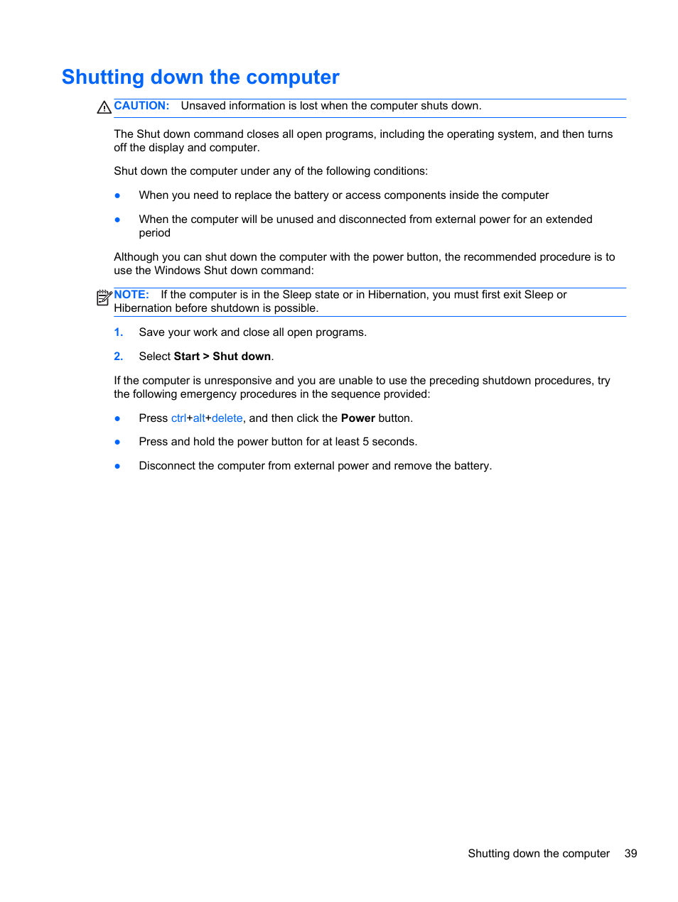 Shutting down the computer | HP Pavilion dm4-3170se Beats Edition Entertainment Notebook PC User Manual | Page 49 / 121