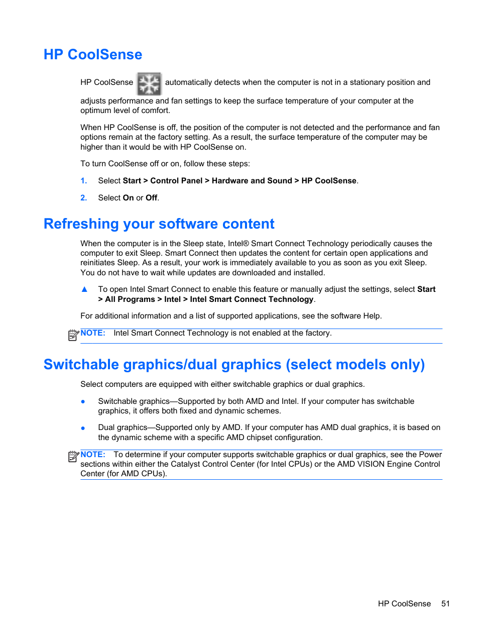 Hp coolsense, Refreshing your software content | HP Pavilion dm4-3170se Beats Edition Entertainment Notebook PC User Manual | Page 61 / 121