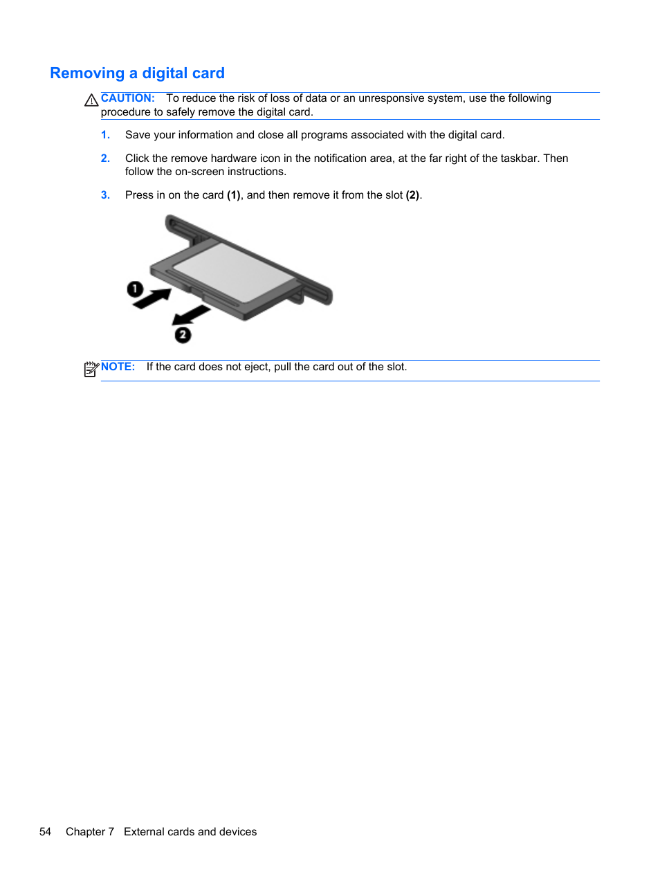 Removing a digital card | HP Pavilion dm4-3170se Beats Edition Entertainment Notebook PC User Manual | Page 64 / 121