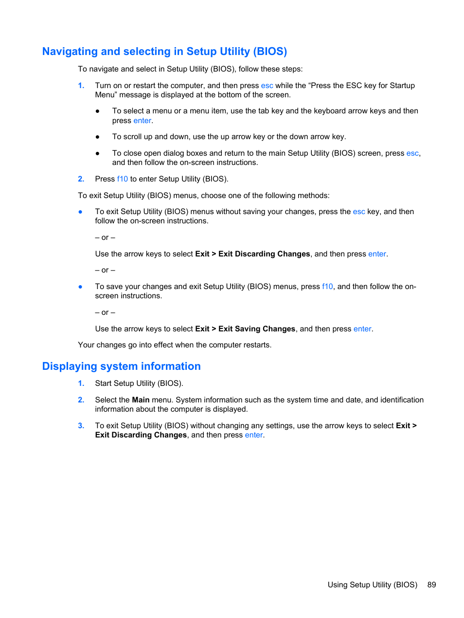 Navigating and selecting in setup utility (bios), Displaying system information | HP Pavilion dm4-3170se Beats Edition Entertainment Notebook PC User Manual | Page 99 / 121