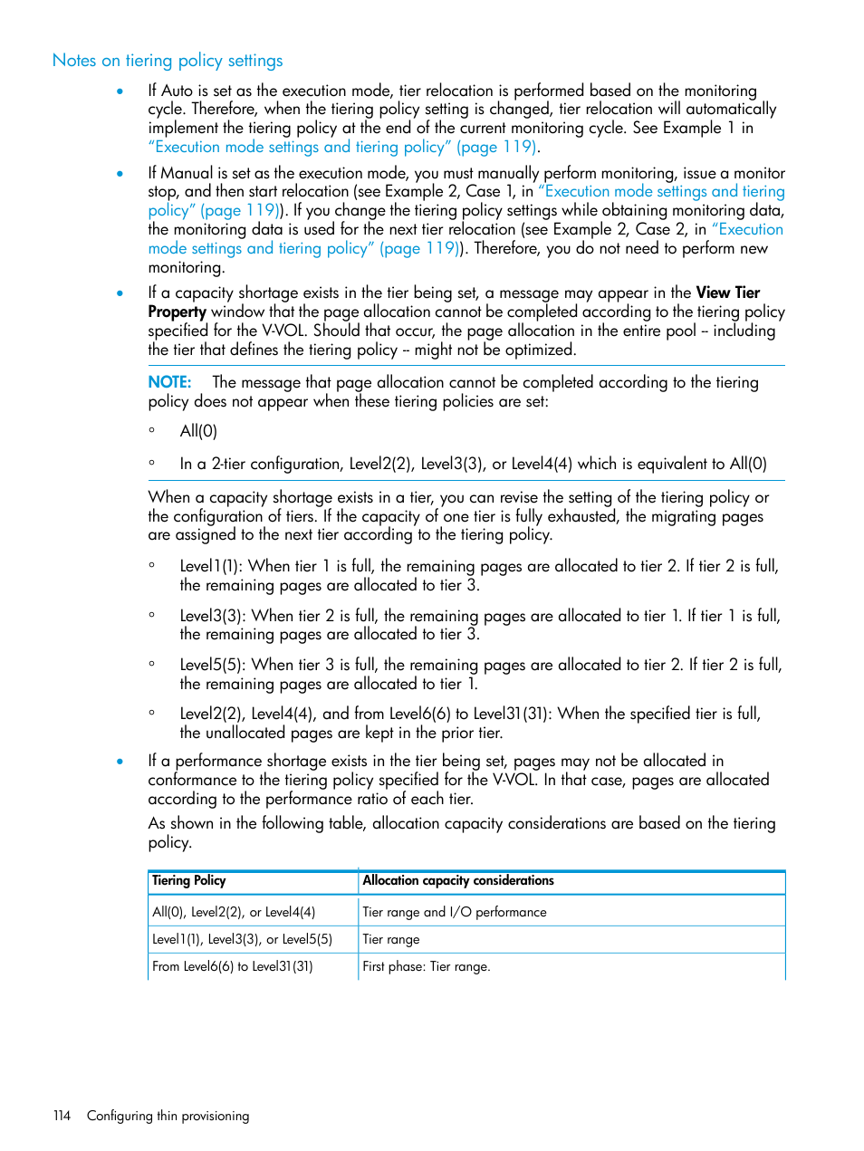 Notes on tiering policy settings | HP XP P9500 Storage User Manual | Page 114 / 438