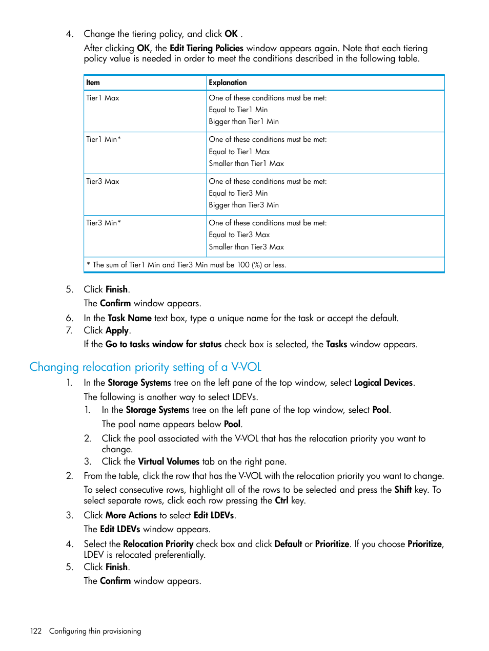 Changing relocation priority setting of a v-vol | HP XP P9500 Storage User Manual | Page 122 / 438