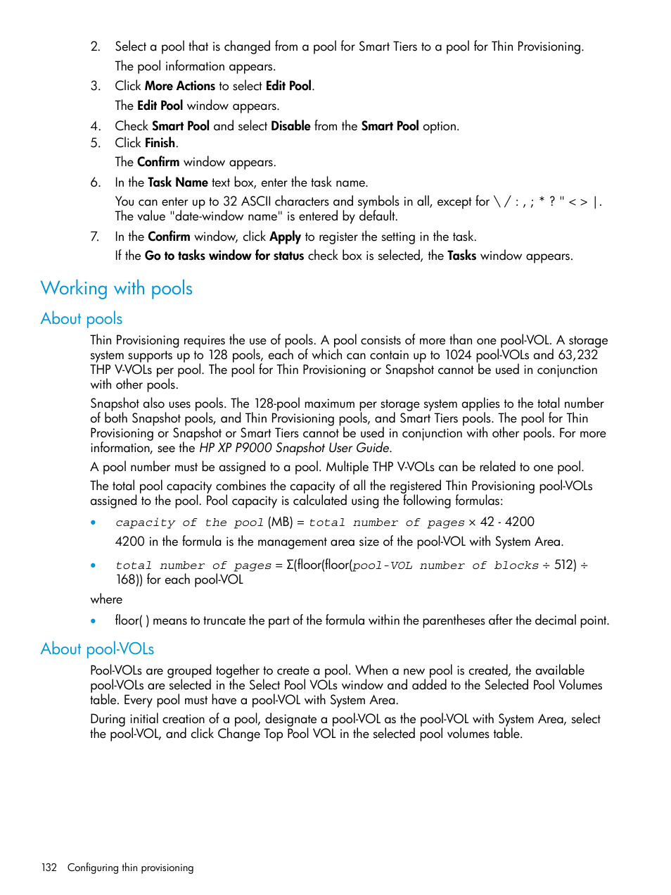 Working with pools, About pools, About pool-vols | About pools about pool-vols | HP XP P9500 Storage User Manual | Page 132 / 438