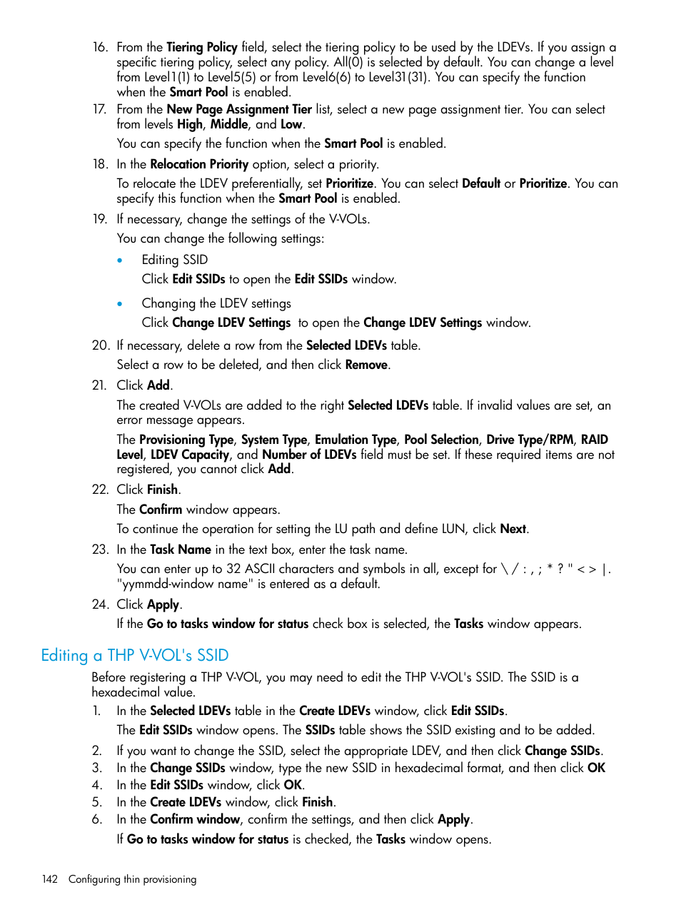 Editing a thp v-vol's ssid | HP XP P9500 Storage User Manual | Page 142 / 438