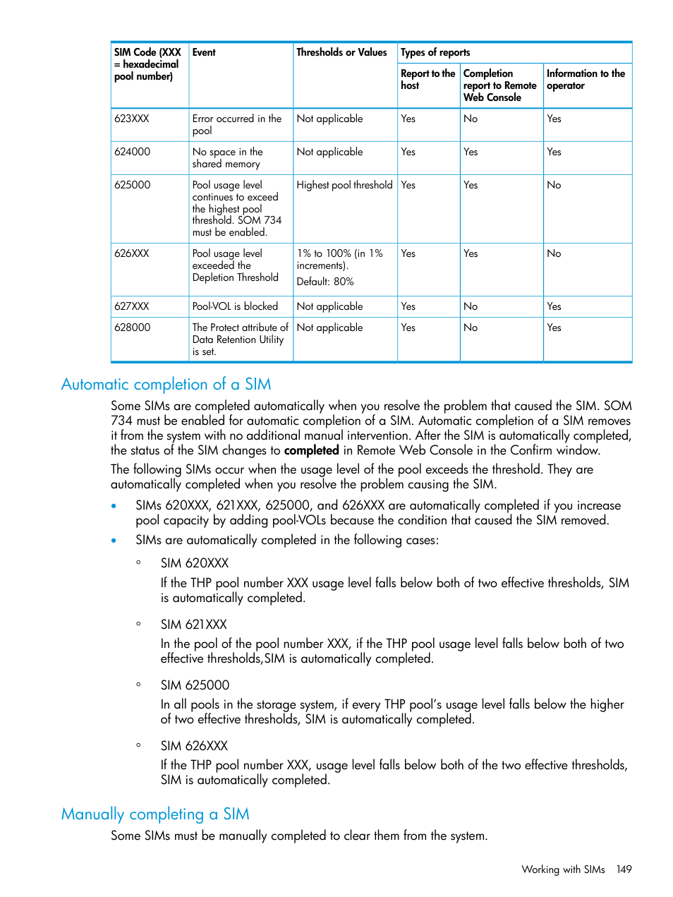 Automatic completion of a sim, Manually completing a sim | HP XP P9500 Storage User Manual | Page 149 / 438