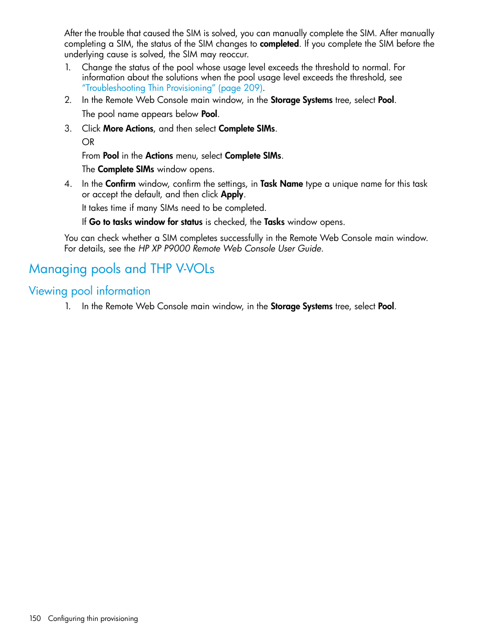 Managing pools and thp v-vols, Viewing pool information | HP XP P9500 Storage User Manual | Page 150 / 438