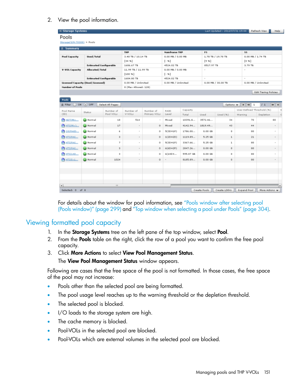 Viewing formatted pool capacity | HP XP P9500 Storage User Manual | Page 151 / 438