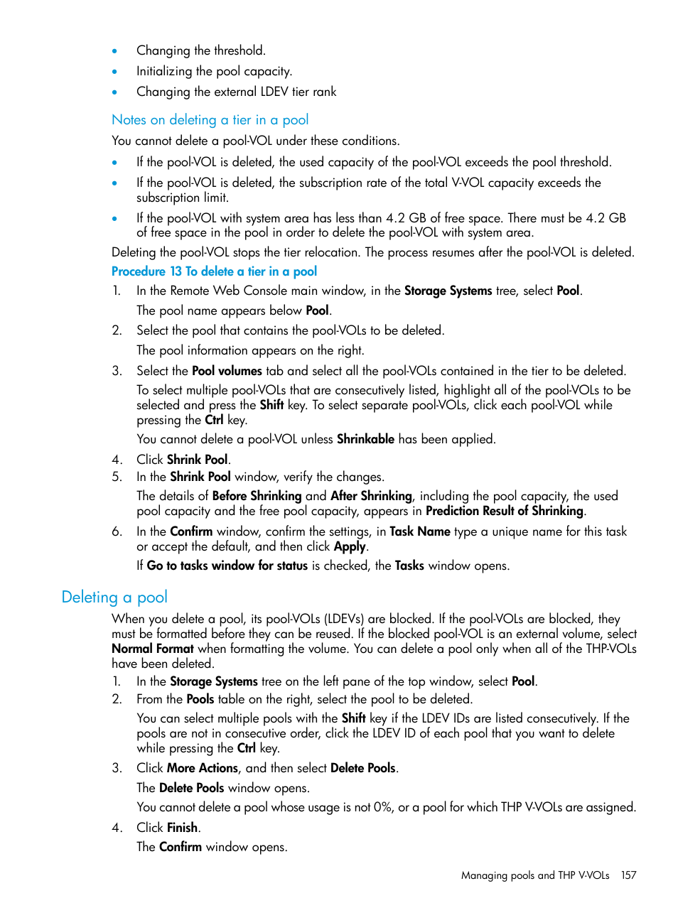 Deleting a pool | HP XP P9500 Storage User Manual | Page 157 / 438