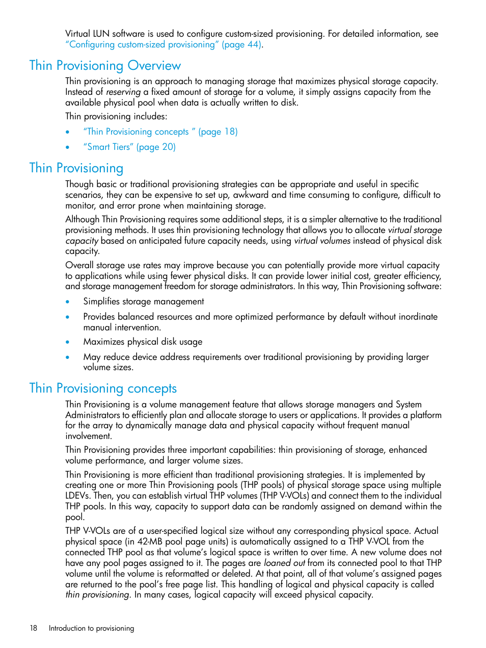 Thin provisioning overview, Thin provisioning, Thin provisioning concepts | HP XP P9500 Storage User Manual | Page 18 / 438