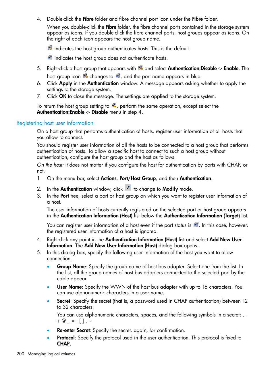 Registering host user information | HP XP P9500 Storage User Manual | Page 200 / 438