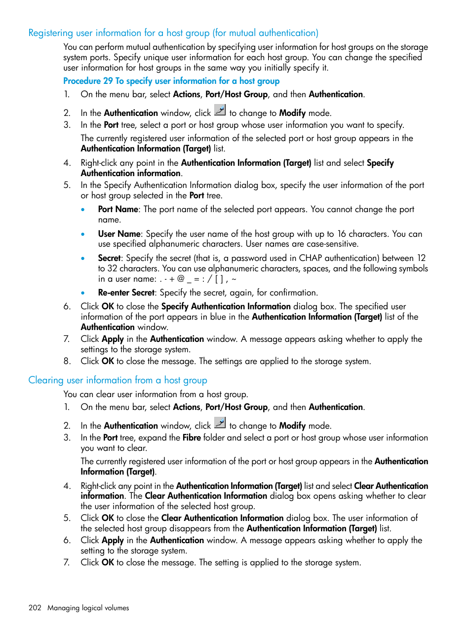 Clearing user information from a host group | HP XP P9500 Storage User Manual | Page 202 / 438