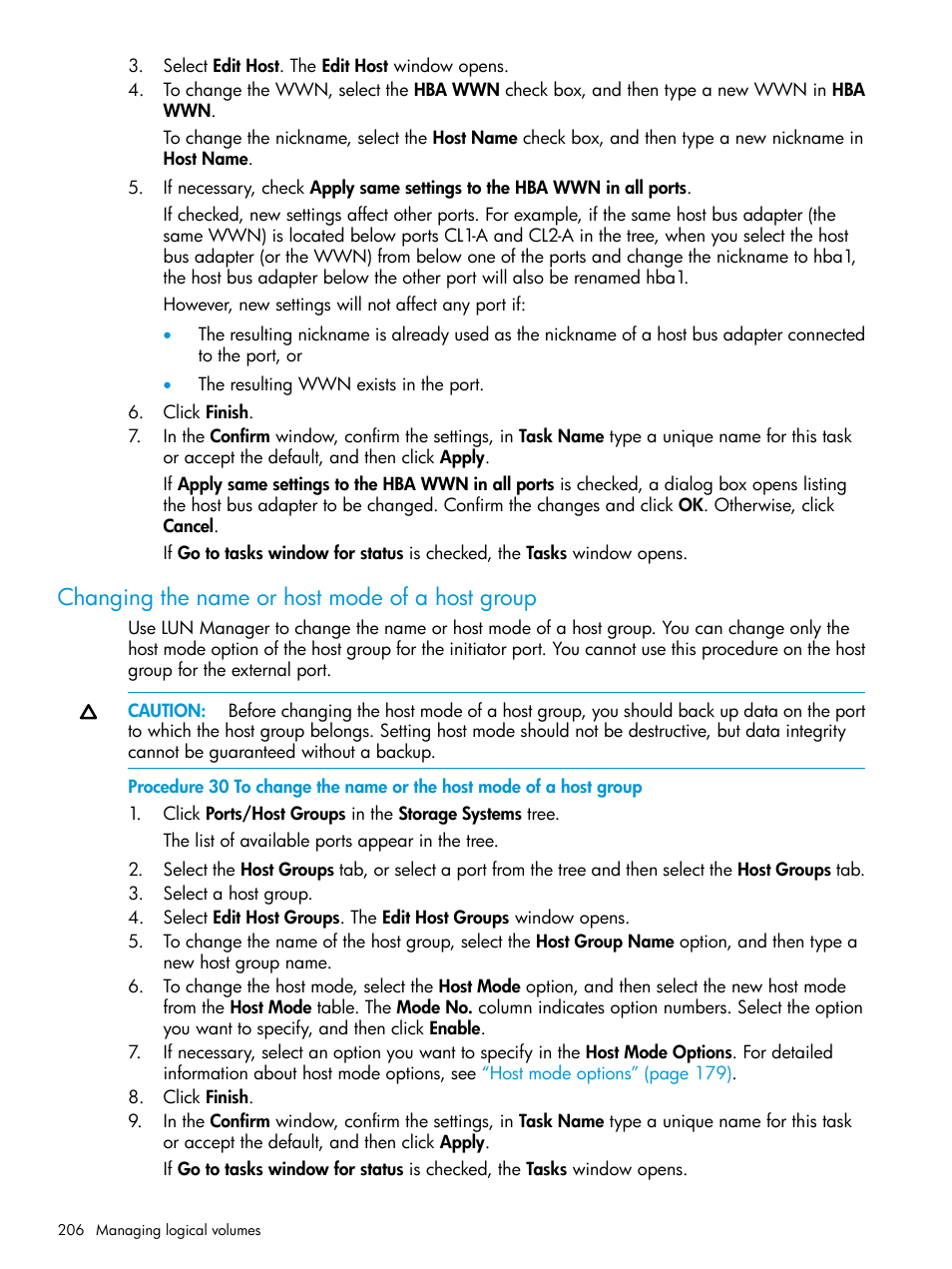 Changing the name or host mode of a host group | HP XP P9500 Storage User Manual | Page 206 / 438