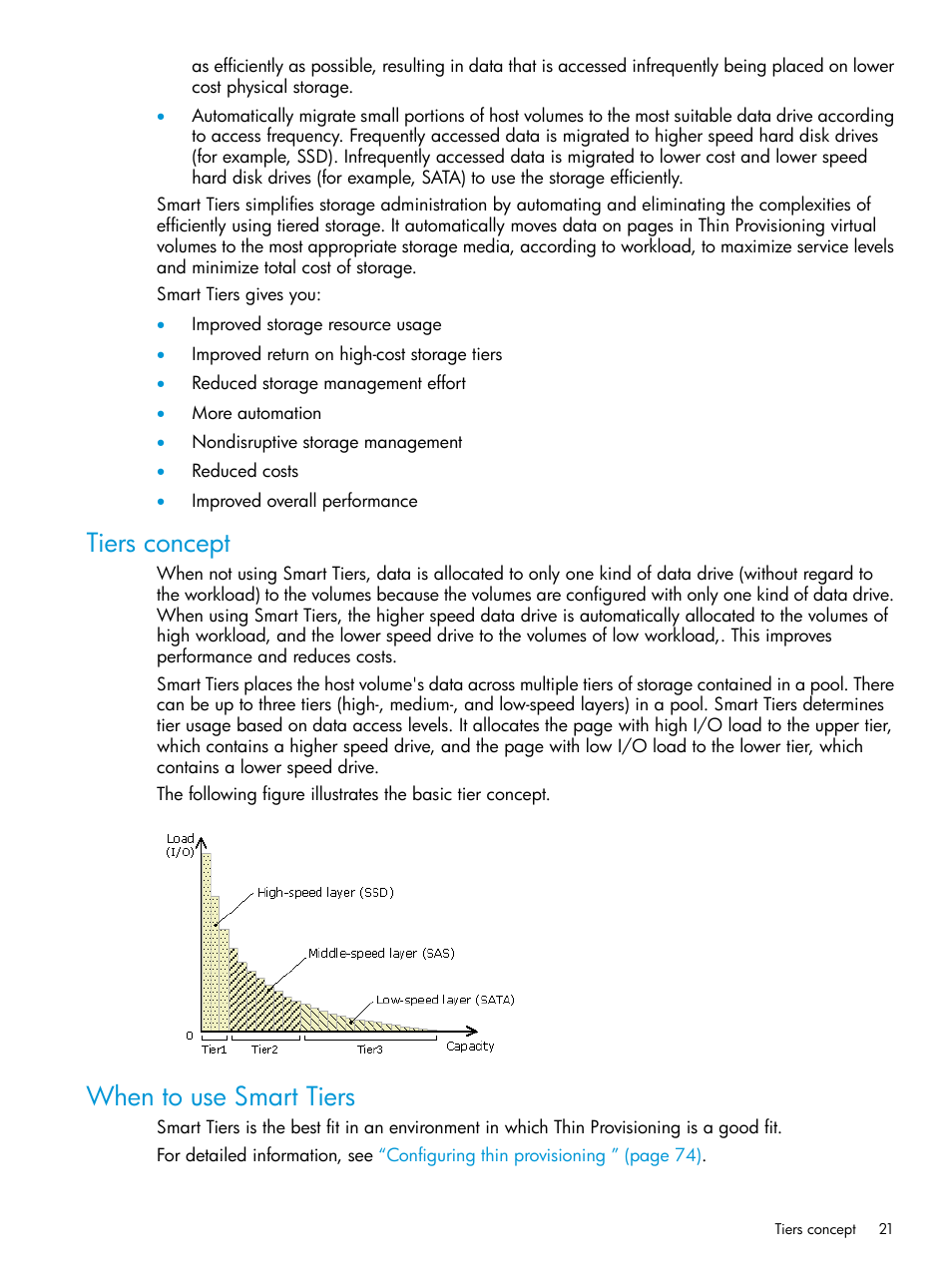 Tiers concept, When to use smart tiers, Tiers concept when to use smart tiers | HP XP P9500 Storage User Manual | Page 21 / 438