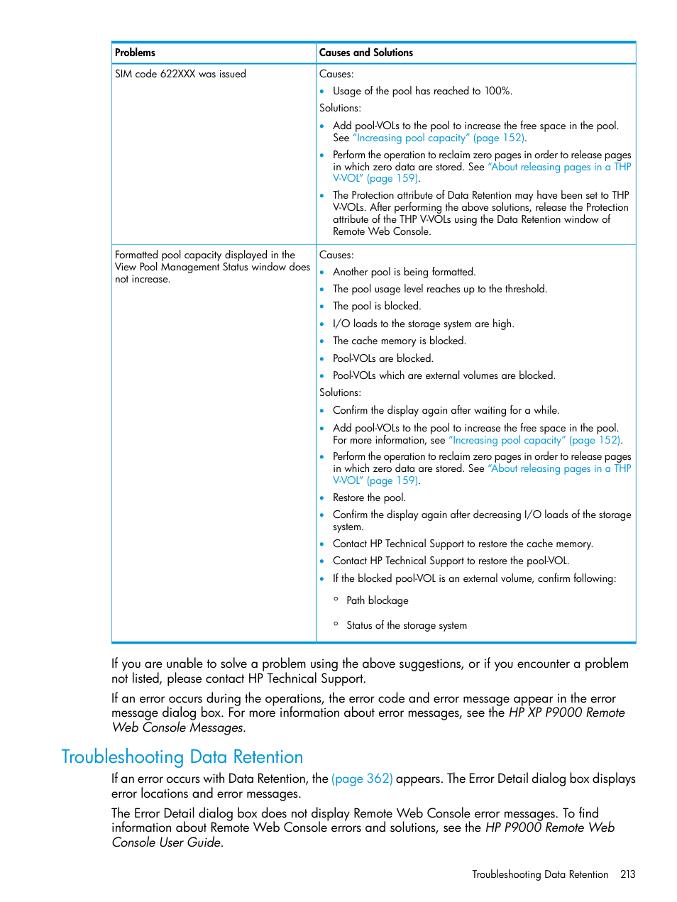 Troubleshooting data retention | HP XP P9500 Storage User Manual | Page 213 / 438