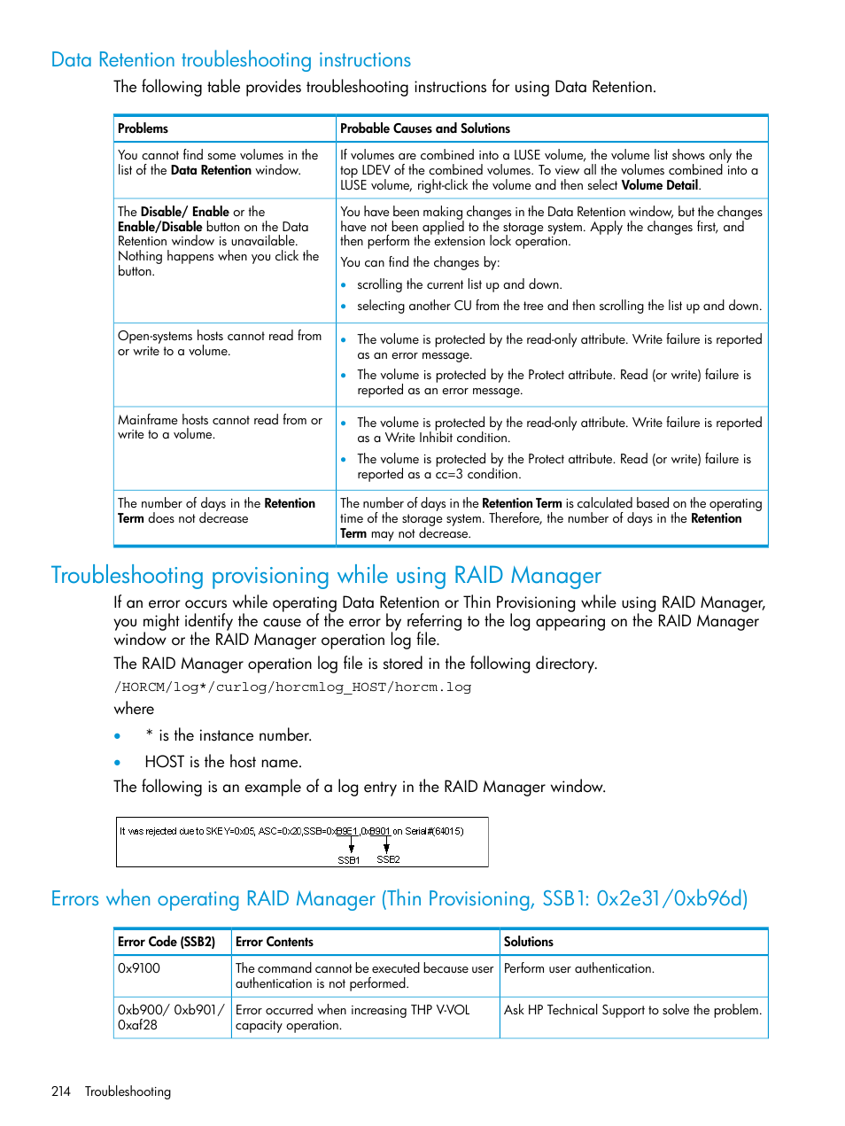 Data retention troubleshooting instructions | HP XP P9500 Storage User Manual | Page 214 / 438