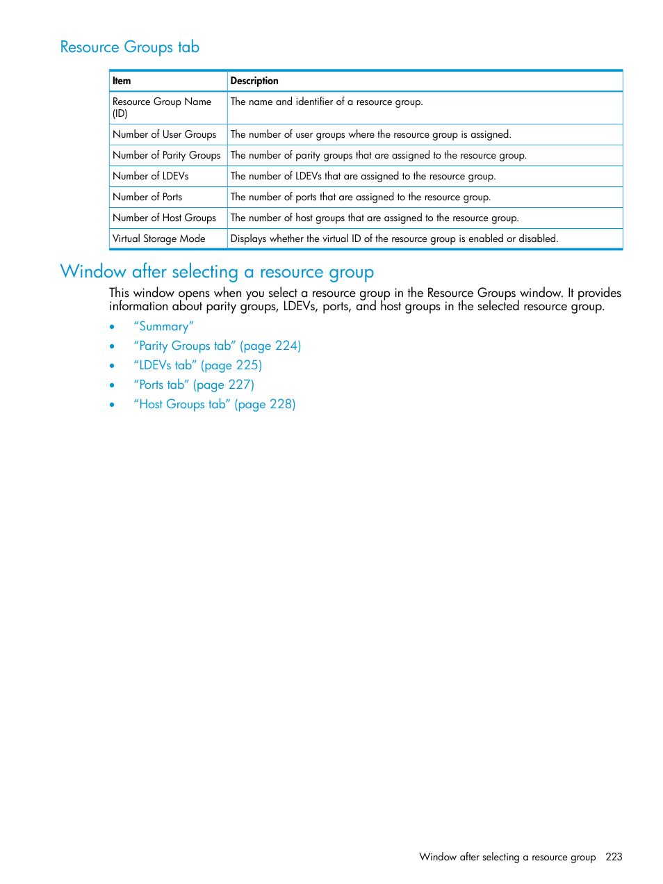 Resource groups tab, Window after selecting a resource group | HP XP P9500 Storage User Manual | Page 223 / 438