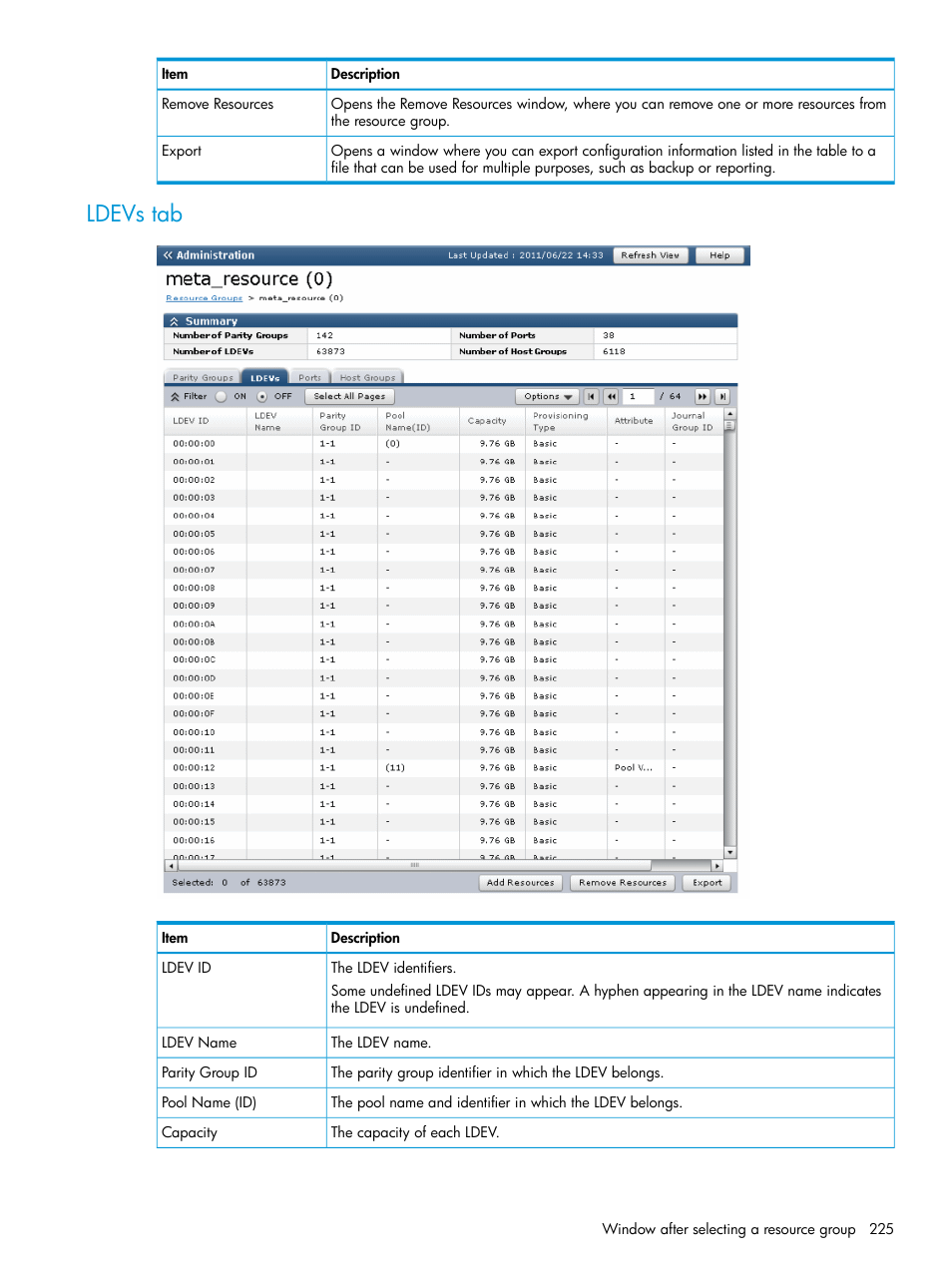 Ldevs tab | HP XP P9500 Storage User Manual | Page 225 / 438