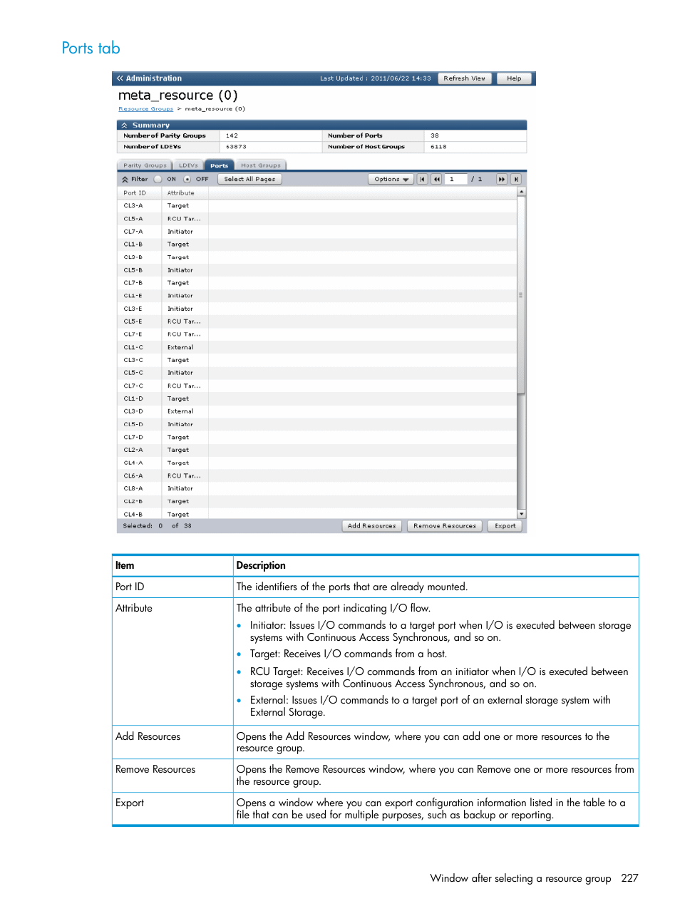 Ports tab | HP XP P9500 Storage User Manual | Page 227 / 438