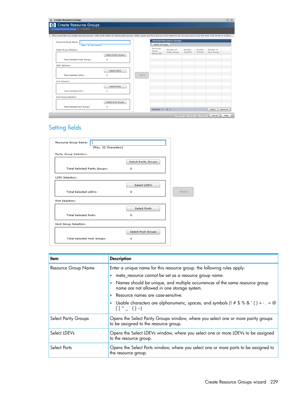 Setting fields | HP XP P9500 Storage User Manual | Page 229 / 438