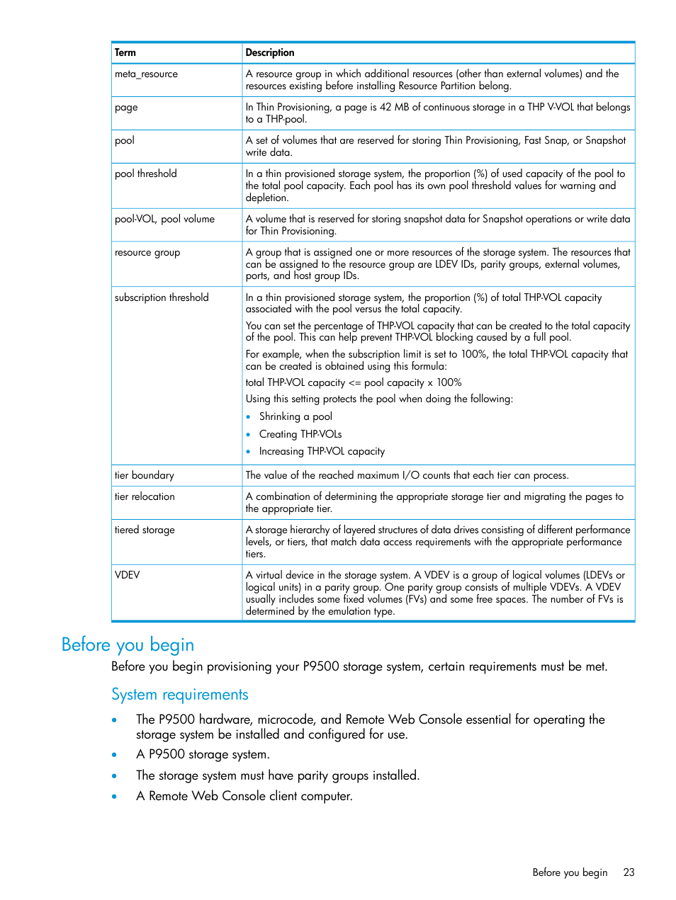 Before you begin, System requirements | HP XP P9500 Storage User Manual | Page 23 / 438
