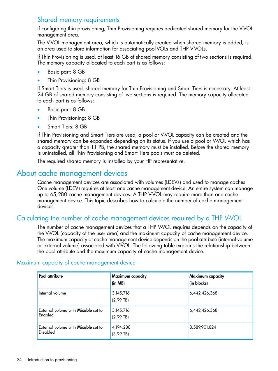 About cache management devices, Maximum capacity of cache management device | HP XP P9500 Storage User Manual | Page 24 / 438