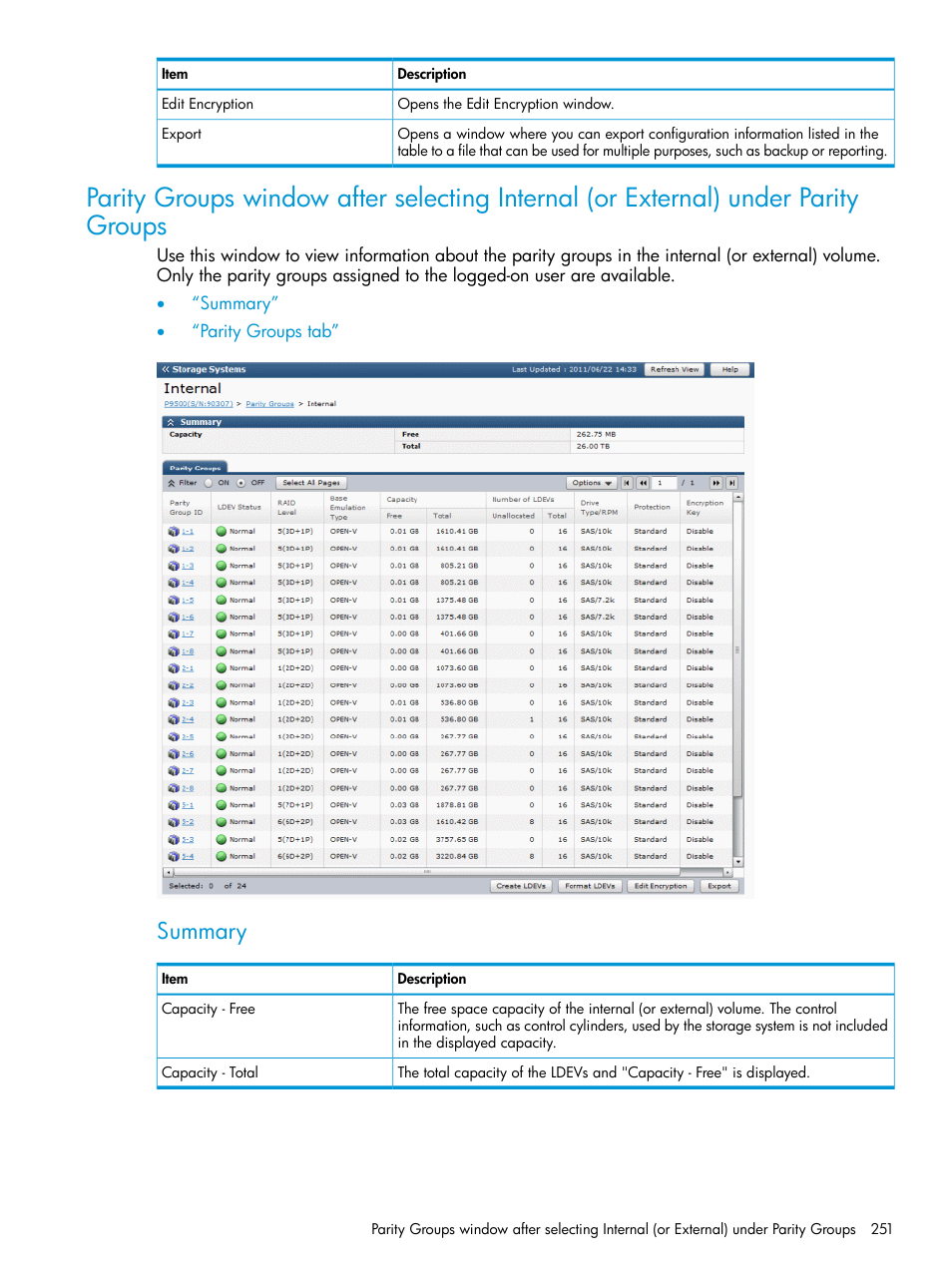 Summary | HP XP P9500 Storage User Manual | Page 251 / 438