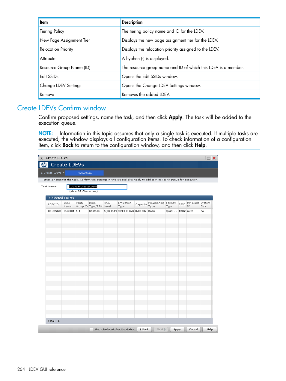 Create ldevs confirm window | HP XP P9500 Storage User Manual | Page 264 / 438
