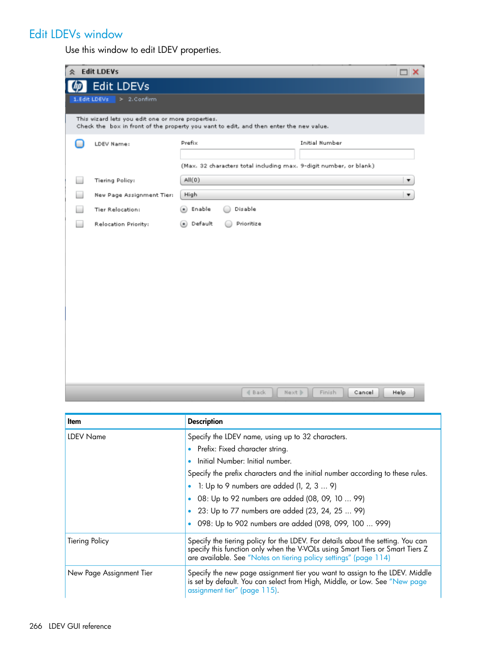 Edit ldevs window | HP XP P9500 Storage User Manual | Page 266 / 438