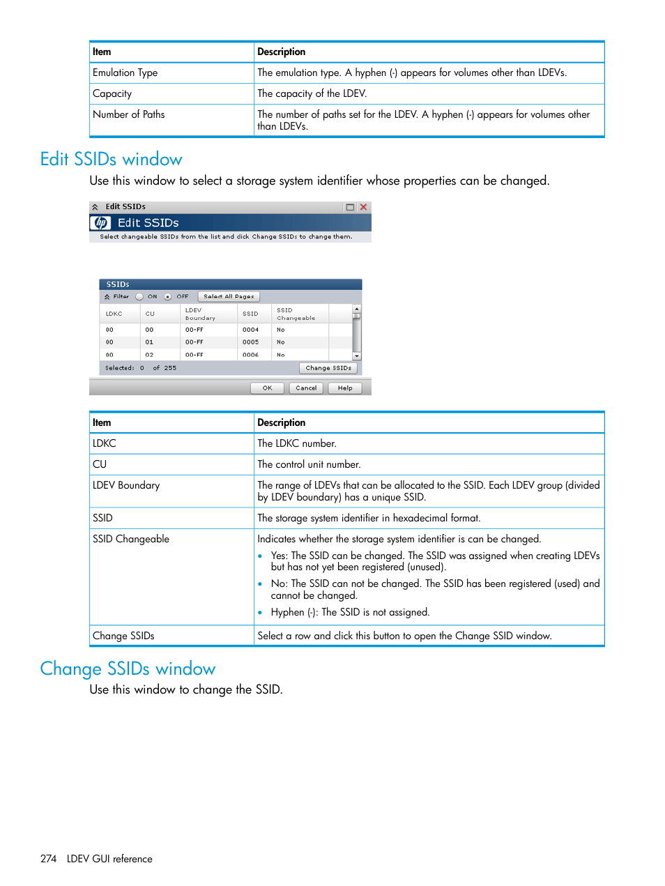 Edit ssids window, Change ssids window, Edit ssids window change ssids window | HP XP P9500 Storage User Manual | Page 274 / 438