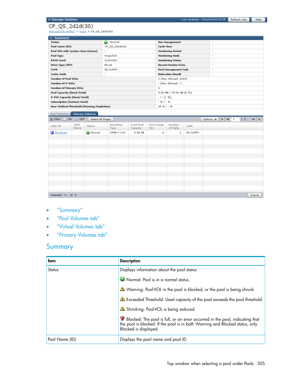 Summary | HP XP P9500 Storage User Manual | Page 305 / 438