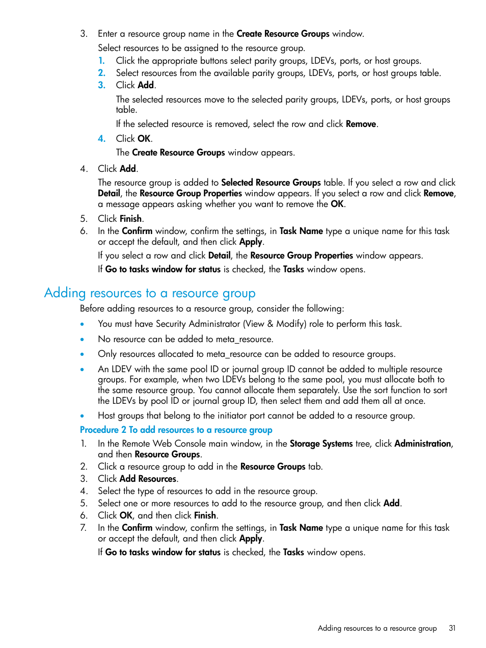 Adding resources to a resource group | HP XP P9500 Storage User Manual | Page 31 / 438