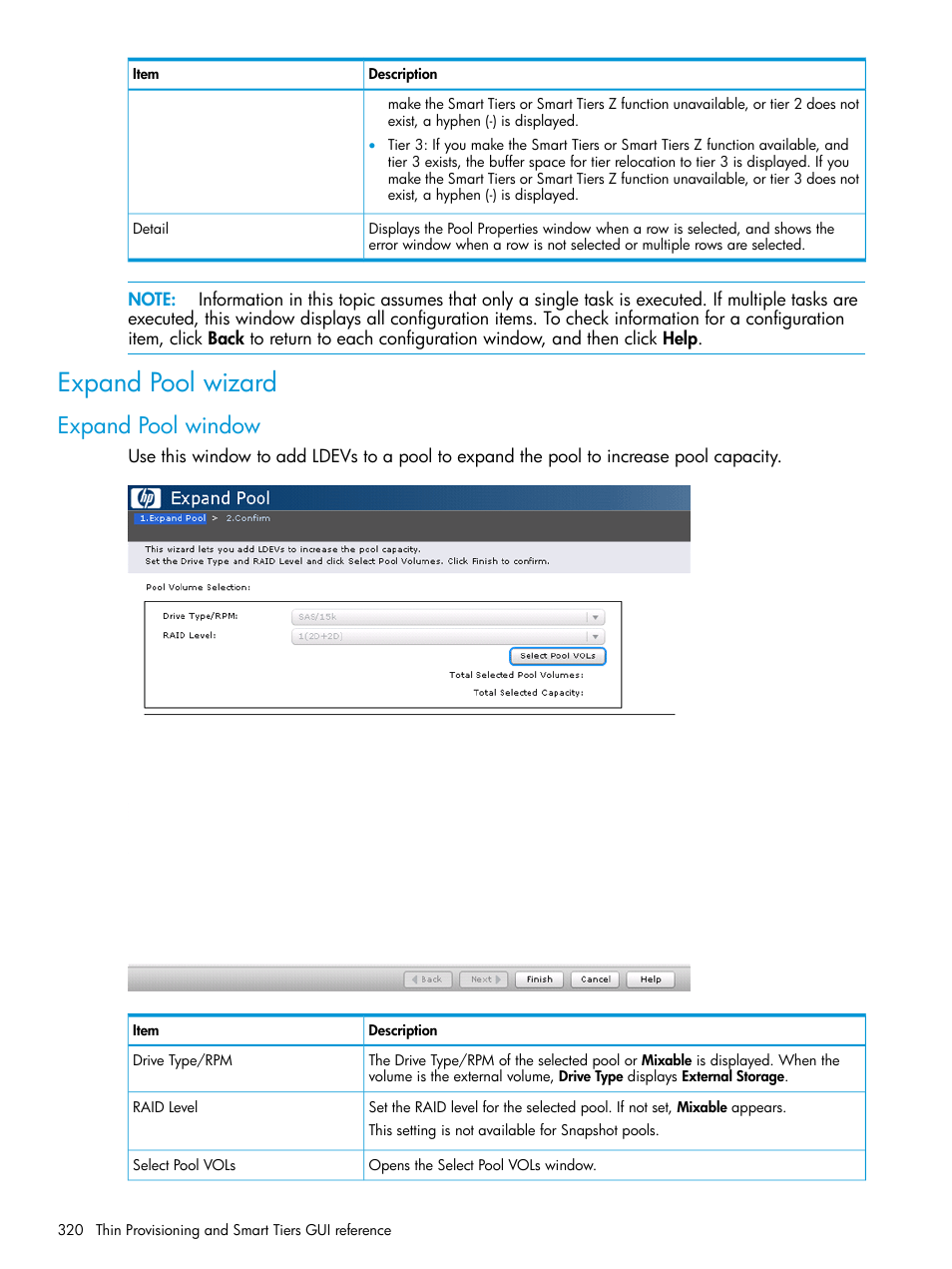 Expand pool wizard, Expand pool window | HP XP P9500 Storage User Manual | Page 320 / 438