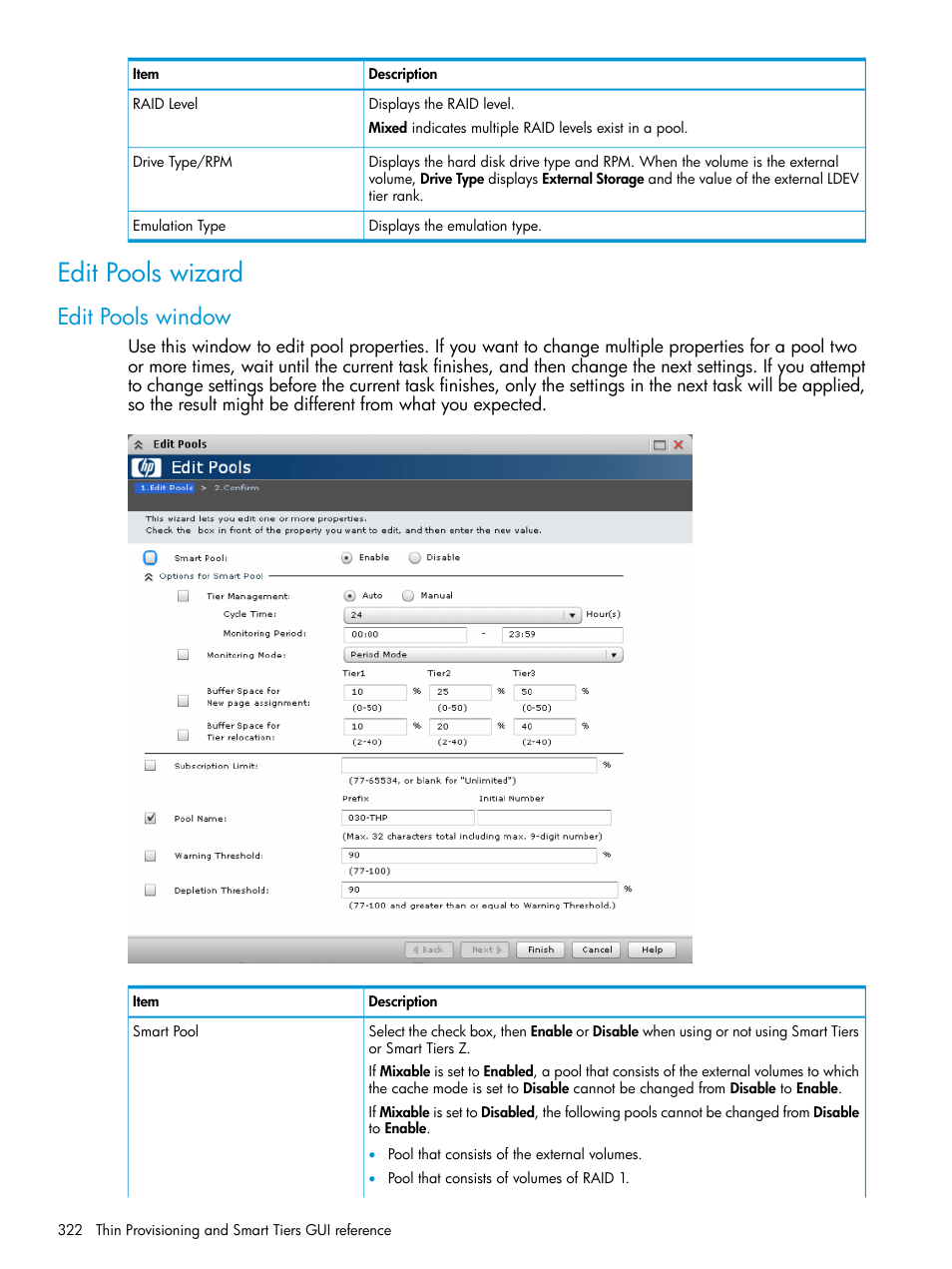 Edit pools wizard, Edit pools window | HP XP P9500 Storage User Manual | Page 322 / 438