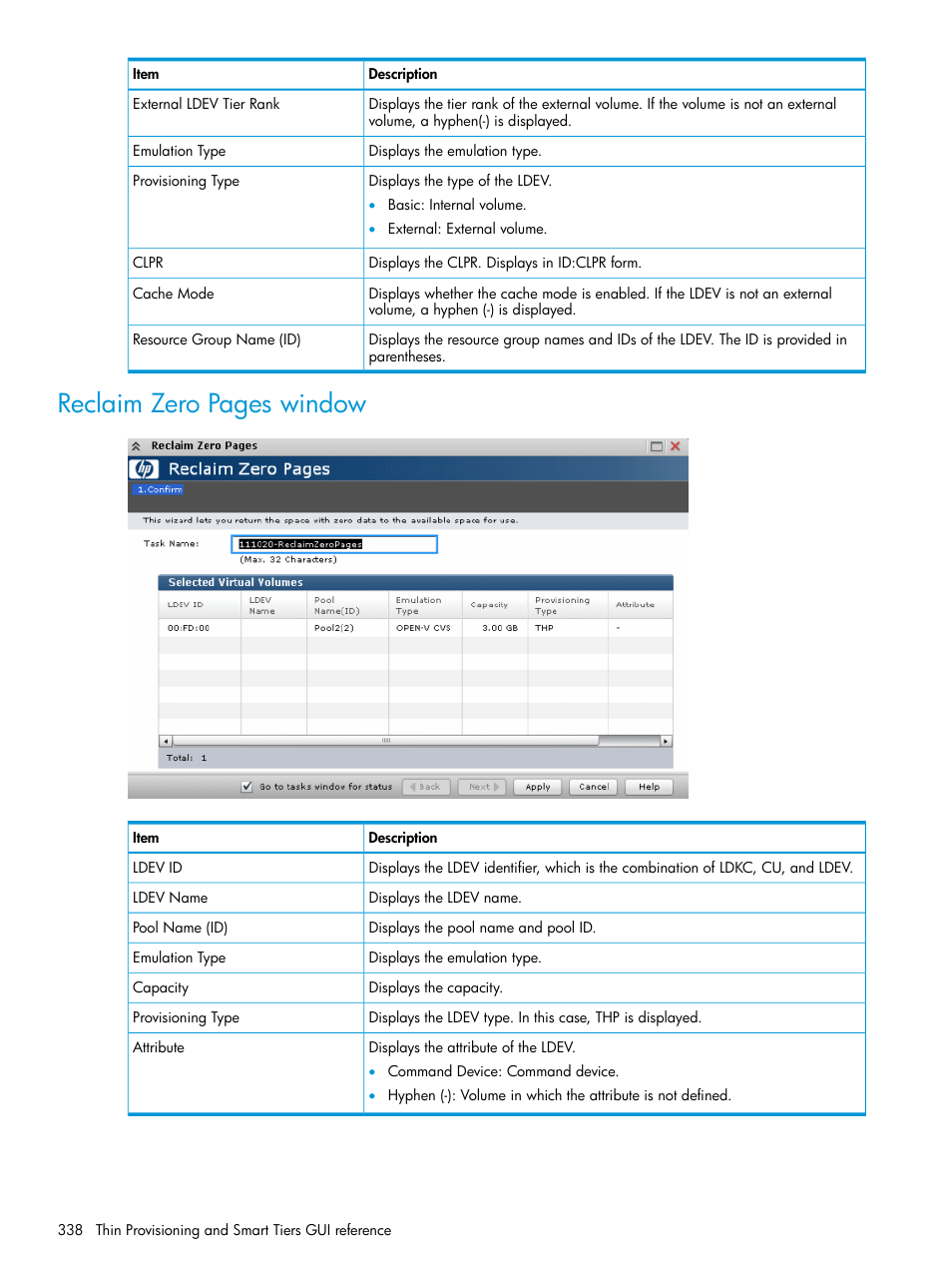 Reclaim zero pages window | HP XP P9500 Storage User Manual | Page 338 / 438