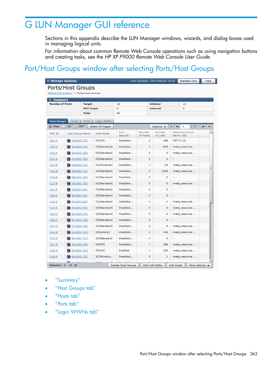 G lun manager gui reference | HP XP P9500 Storage User Manual | Page 363 / 438