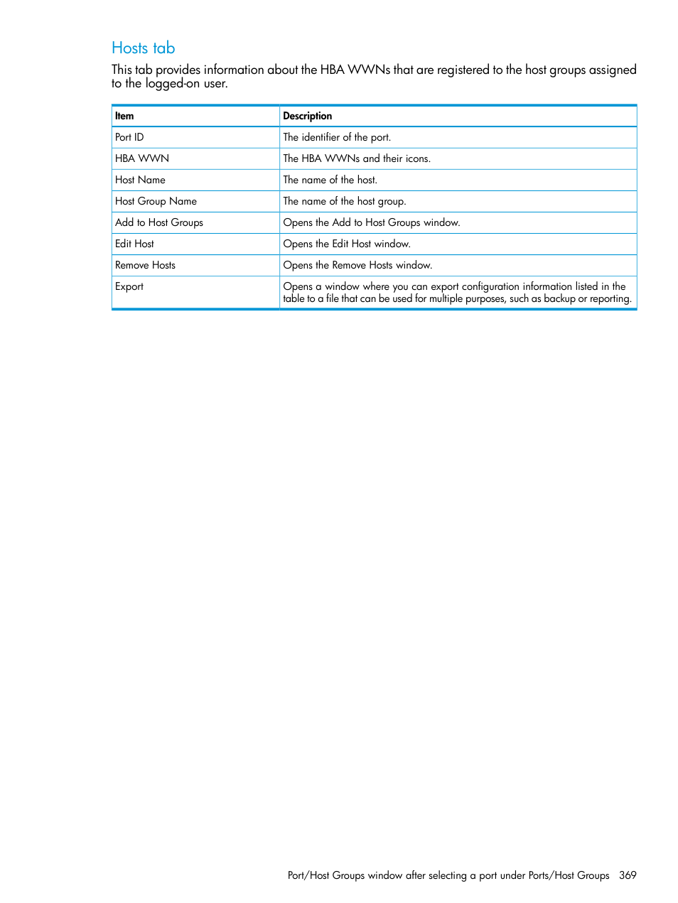 Hosts tab | HP XP P9500 Storage User Manual | Page 369 / 438