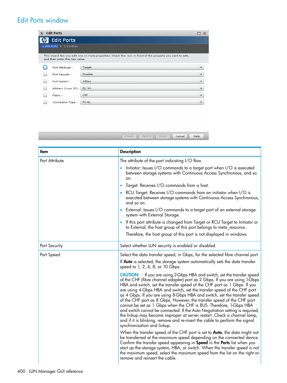 Edit ports window | HP XP P9500 Storage User Manual | Page 400 / 438