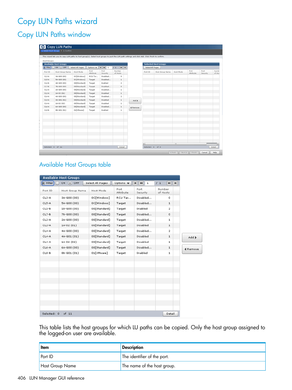 Copy lun paths wizard, Copy lun paths window | HP XP P9500 Storage User Manual | Page 406 / 438
