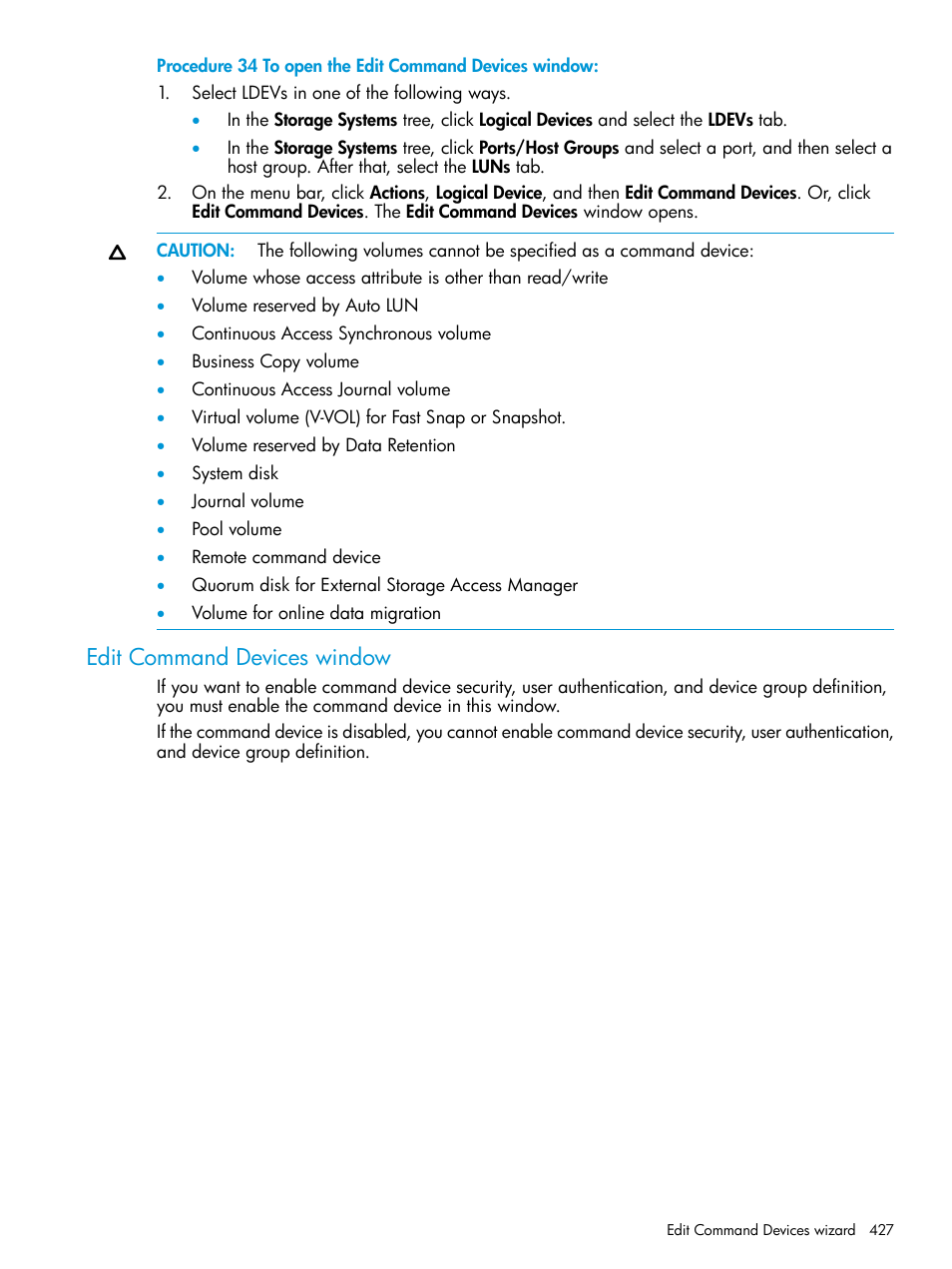 Edit command devices window | HP XP P9500 Storage User Manual | Page 427 / 438