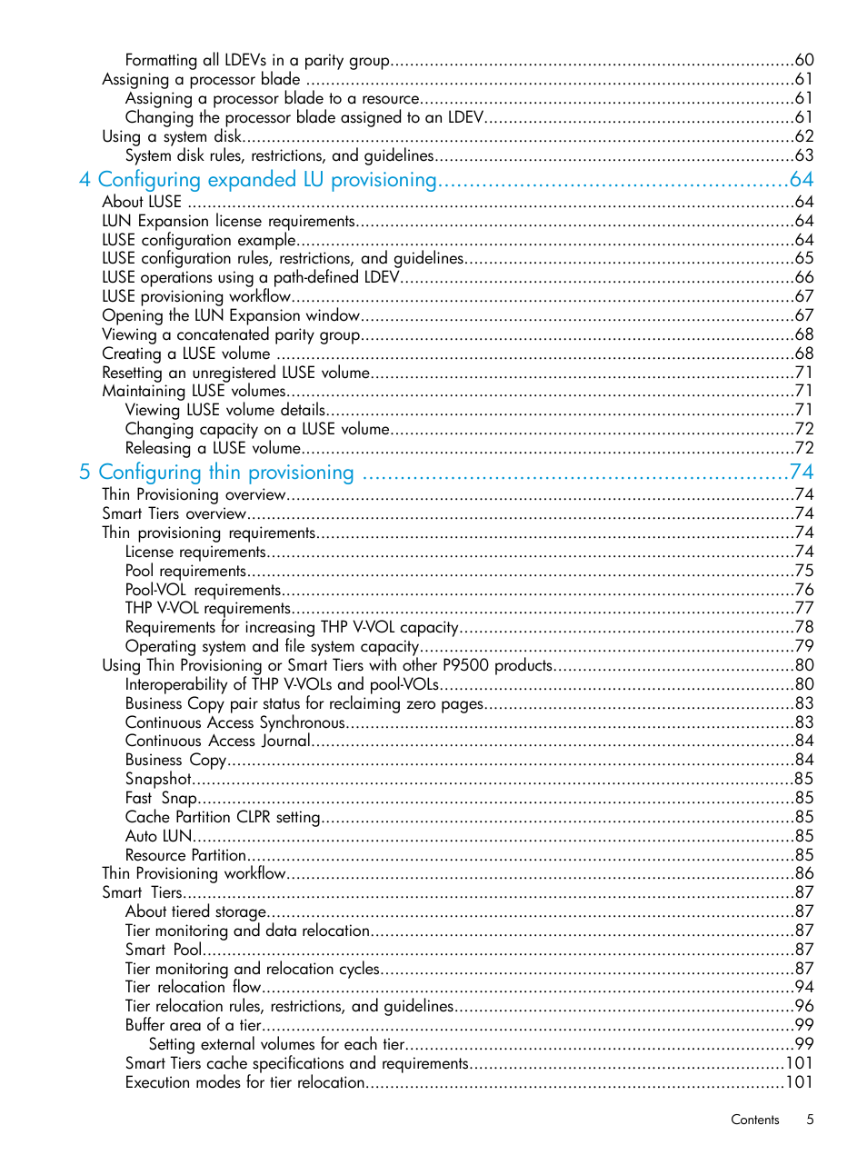 4 configuring expanded lu provisioning, 5 configuring thin provisioning | HP XP P9500 Storage User Manual | Page 5 / 438