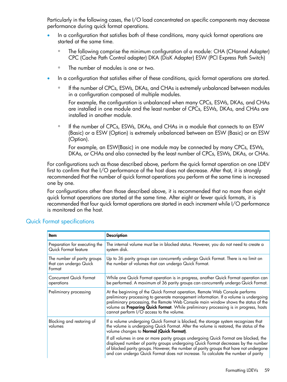 Quick format specifications | HP XP P9500 Storage User Manual | Page 59 / 438