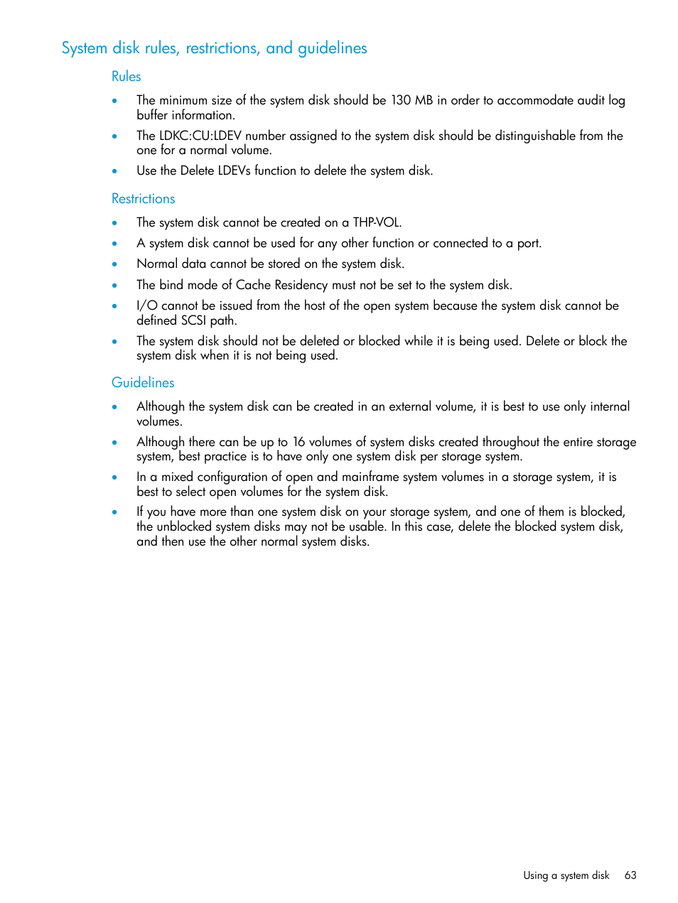 System disk rules, restrictions, and guidelines | HP XP P9500 Storage User Manual | Page 63 / 438