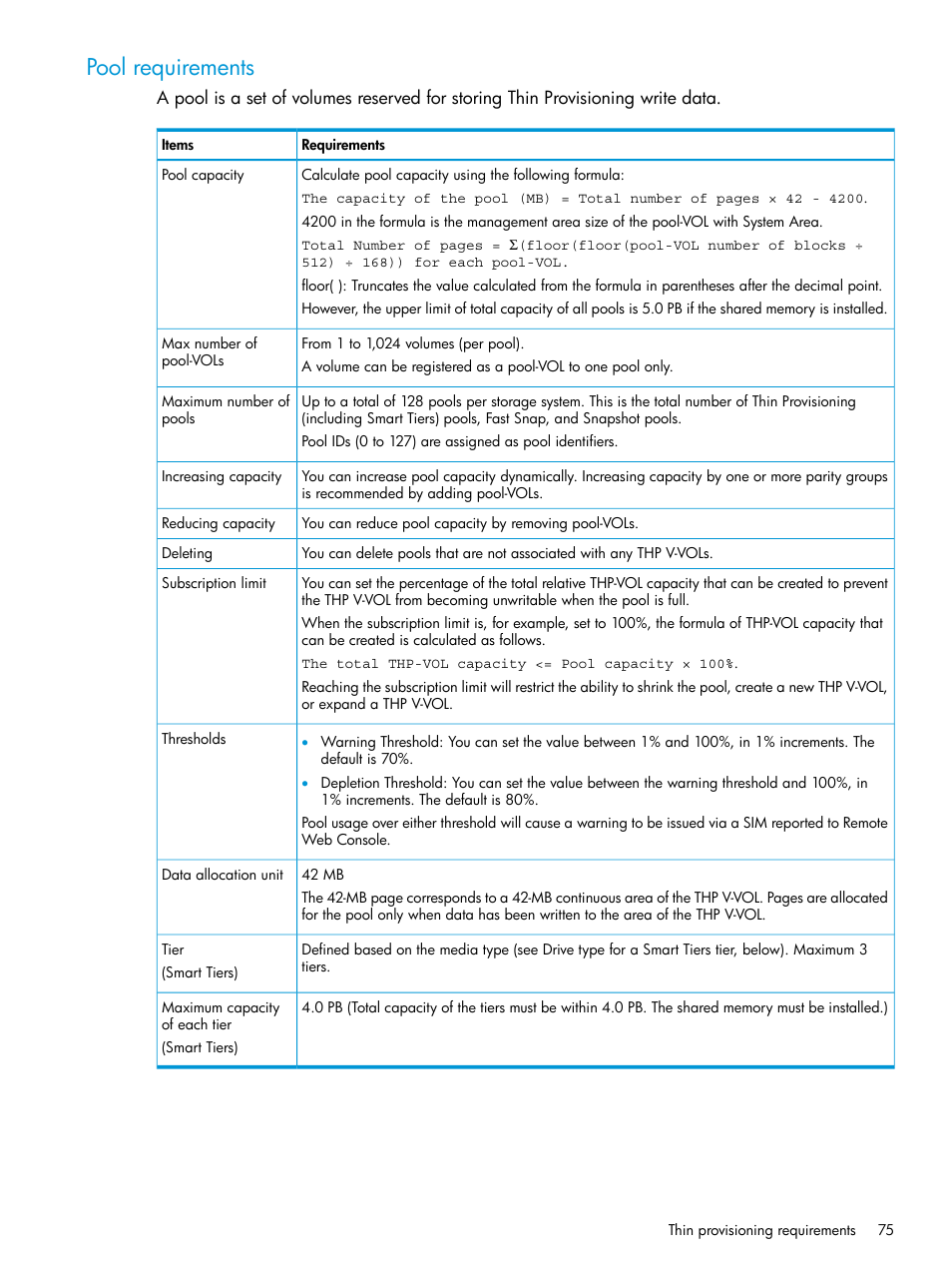 Pool requirements | HP XP P9500 Storage User Manual | Page 75 / 438