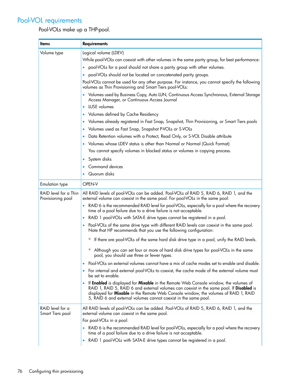 Pool-vol requirements | HP XP P9500 Storage User Manual | Page 76 / 438