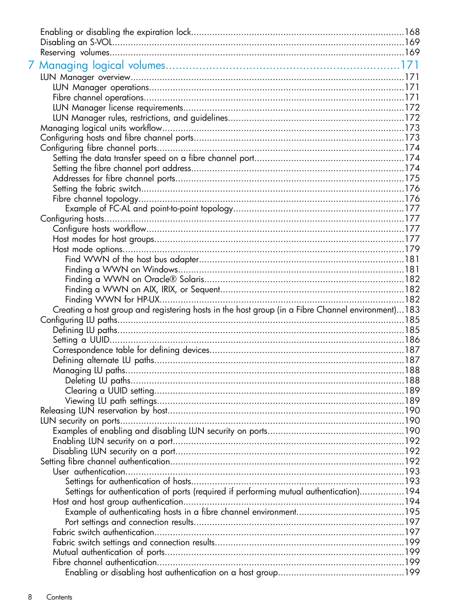 7 managing logical volumes | HP XP P9500 Storage User Manual | Page 8 / 438
