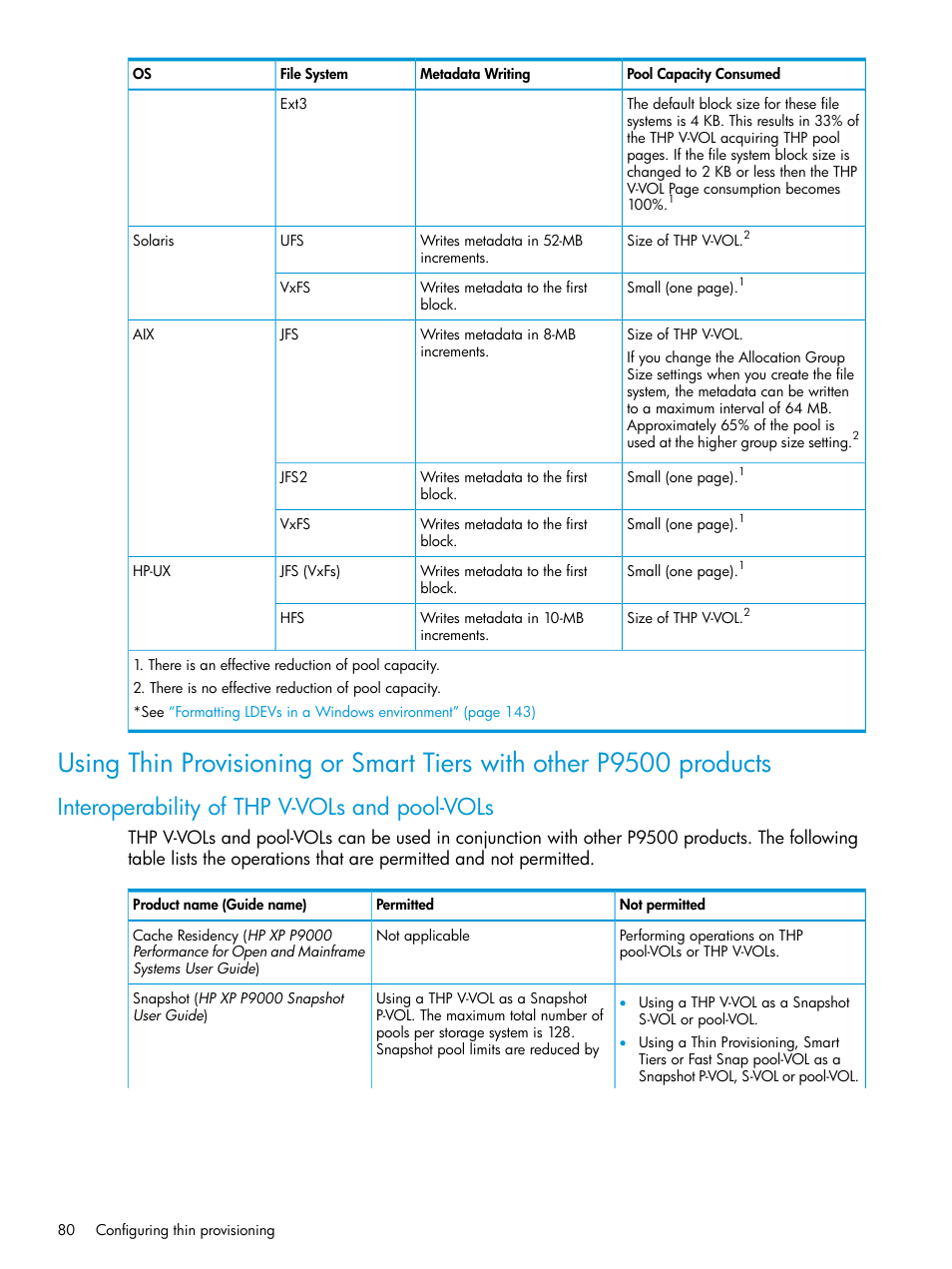 Interoperability of thp v-vols and pool-vols | HP XP P9500 Storage User Manual | Page 80 / 438