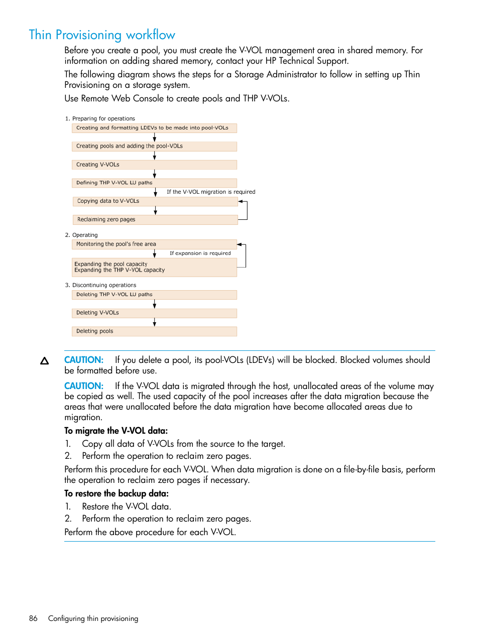 Thin provisioning workflow | HP XP P9500 Storage User Manual | Page 86 / 438