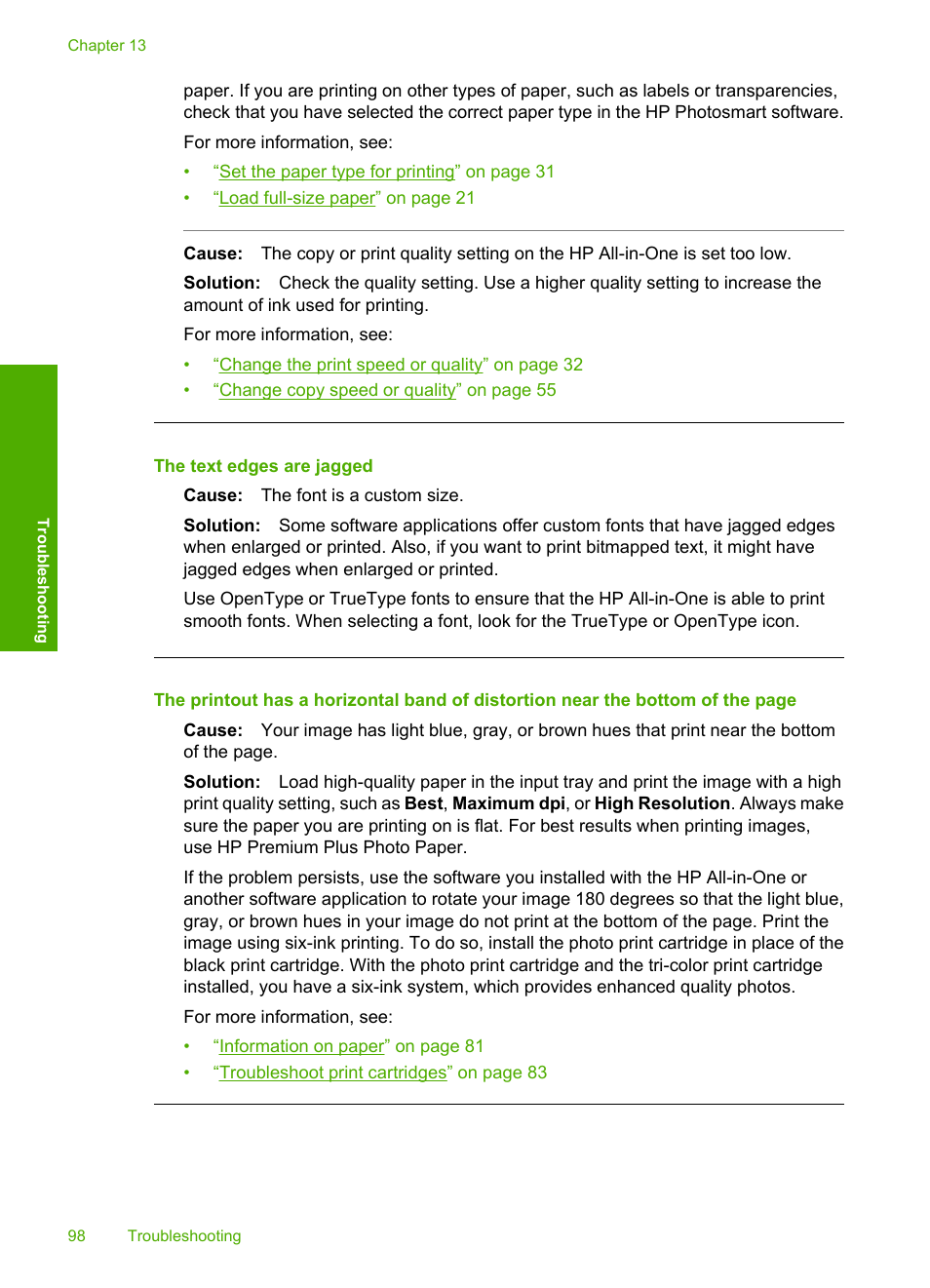 The text edges are jagged | HP Photosmart C4270 All-in-One Printer User Manual | Page 101 / 155